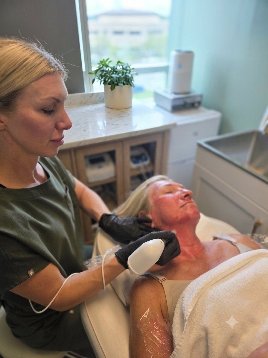 Does microneedling hurt - practitioner performing microneedling in Calgary at Elysian Laser Aesthetics